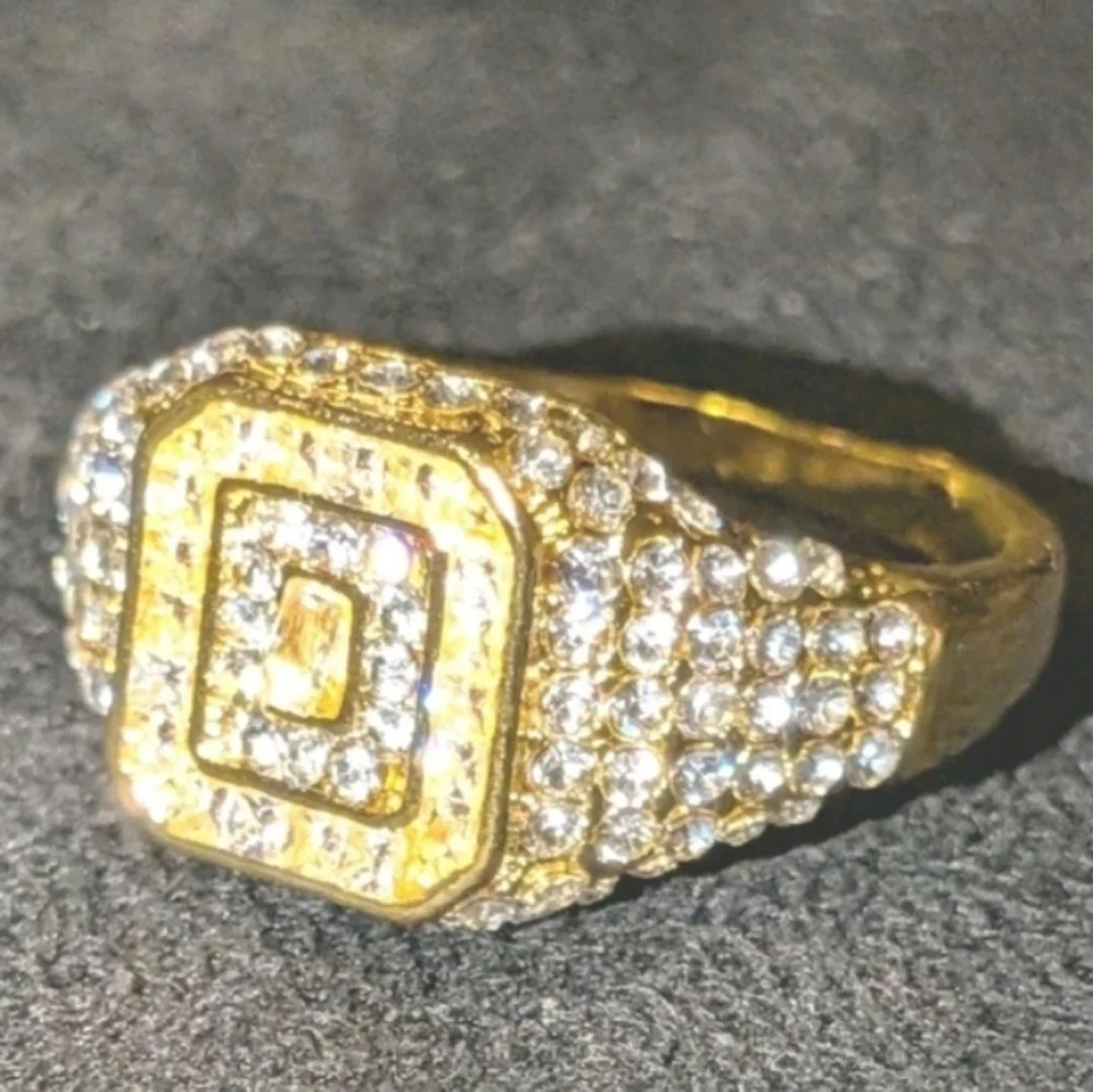Elegant Mens Simulated Diamonds With 2ct 14k Yellow gold Plated Ring Sz 12